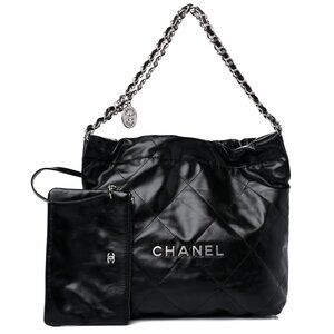 Chanel 22 Small Handbag Black Silver Shoulder Bag Purse Leather Medium Pouch